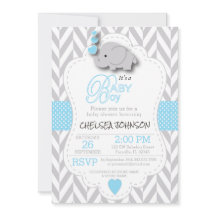 Azul bebé, Elefante gris blanco 🐘 Baby Shower