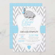 Azul bebé, Elefante gris blanco 🐘 Baby Shower