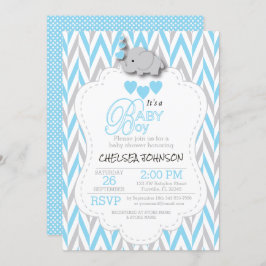 Invitación Azul bebé, elefante gris blanco Baby Shower 2