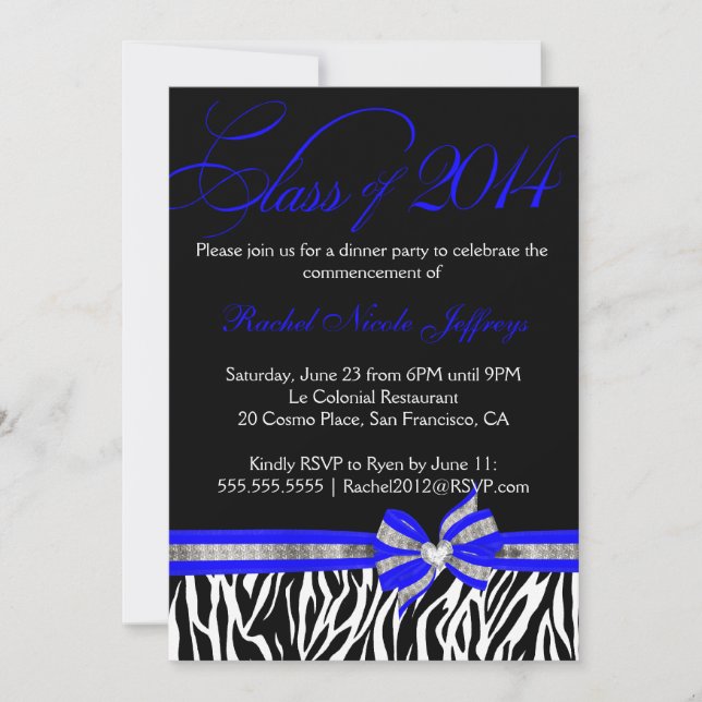 Invitación azul blanca negra 2014 de la graduación (Anverso)