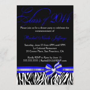 Invitación azul blanca negra 2014 de la graduación