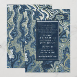 Invitación Azul Blanco Dorado Chic Remolino Moderno Bridal Sh