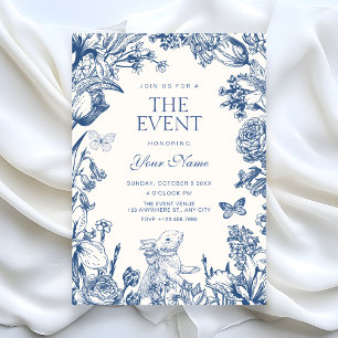 Invitación Azul Blanco Floral botánico vintage