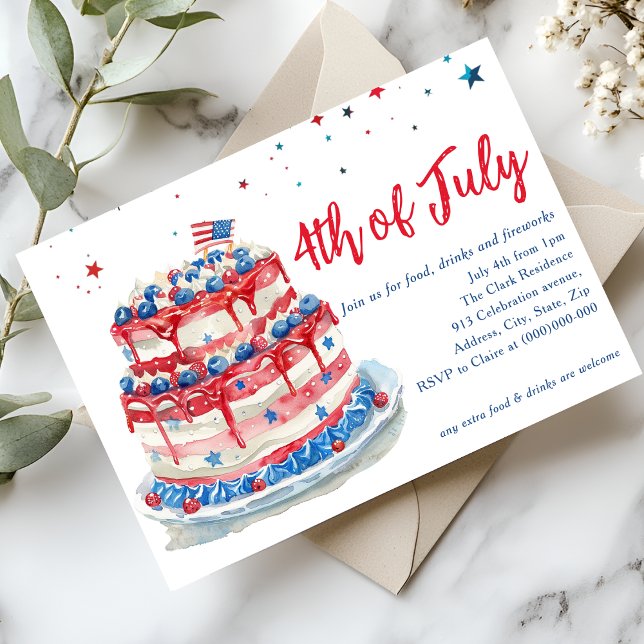 Invitación Azul Blanco Rojo 4 de julio Pastel (Subido por el creador)