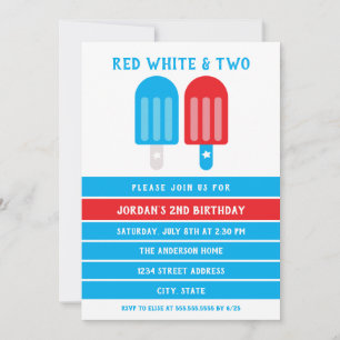 Invitación Azul Blanco Rojo 4 de julio, segundo cumpleaños