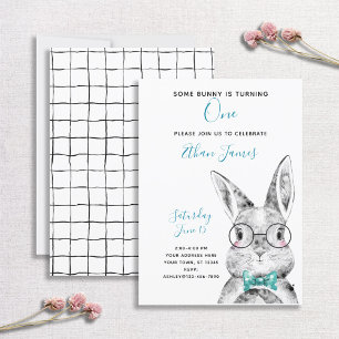 Invitación Azul blanco y negro Algunos conejitos son un cumpl