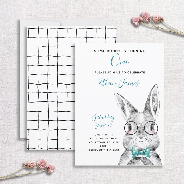 Invitación Azul blanco y negro Algunos conejitos son un cumpl (Subido por el creador)