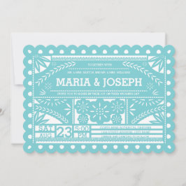 Invitación Azul Boda Papel Picado