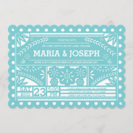 Invitación Azul Boda Papel Picado