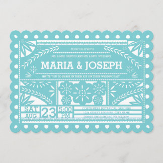 Invitación Azul Boda Papel Picado