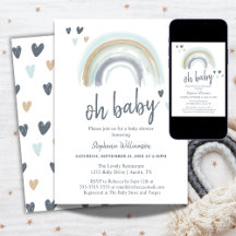 Invitación Azul Boho Arcoíris para Baby Shower
