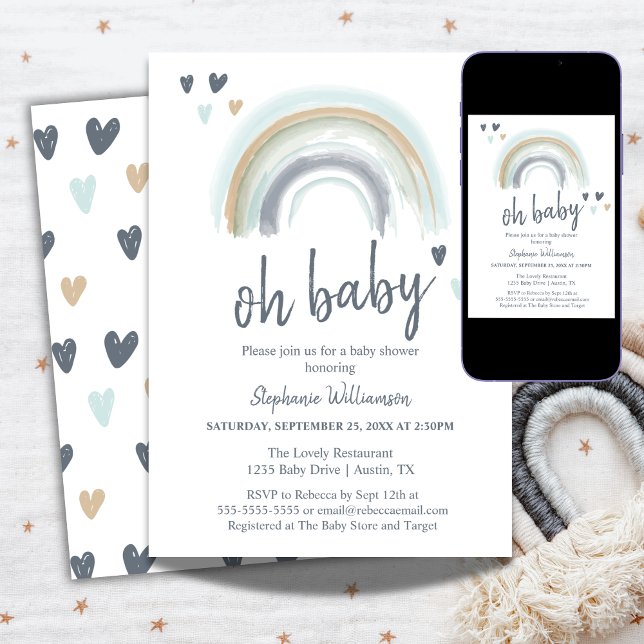 Invitación Azul Boho Arcoíris para Baby Shower (Subido por el creador)