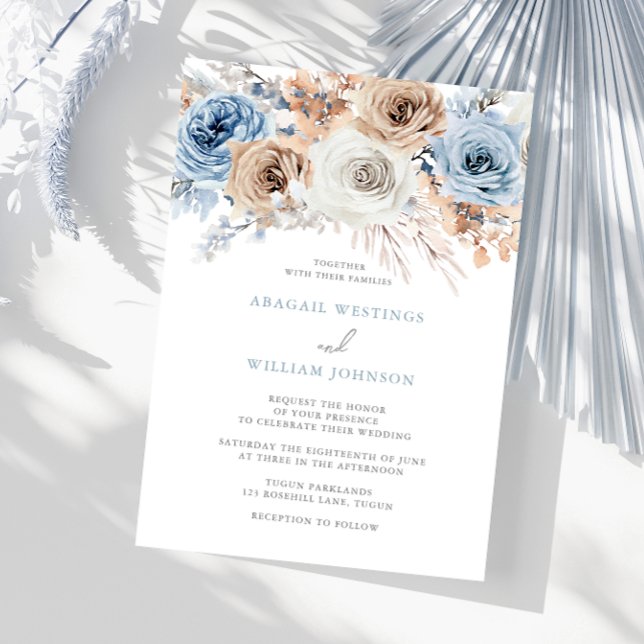 Invitación Azul Boho: Boda floral azul acuarela (Subido por el creador)