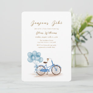 Invitación Azul Bonjour Bébé Globo Bicicleta Fiesta de bebé