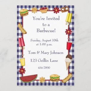 Invitación Azul borde picnic parrillada