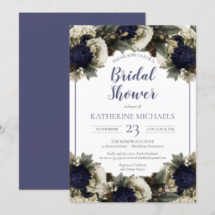 Invitación Azul botánico de invierno Ducha nupcial blanca de