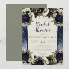 Invitación Azul botánico de invierno | Winter White Bridal Sh