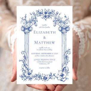 Invitación Azul Botánico Victoriano Francés Antiguo