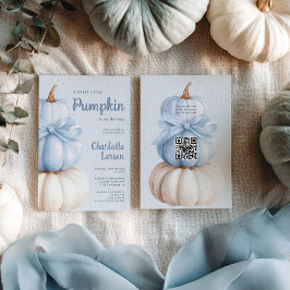 Invitación Azul Bow Pequeño Calabaza Niño Baby Shower Código 