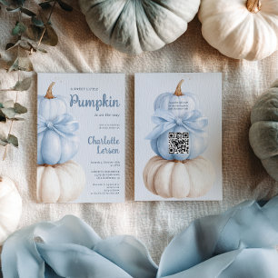 Invitación Azul Bow Pequeño Calabaza Niño Baby Shower Código