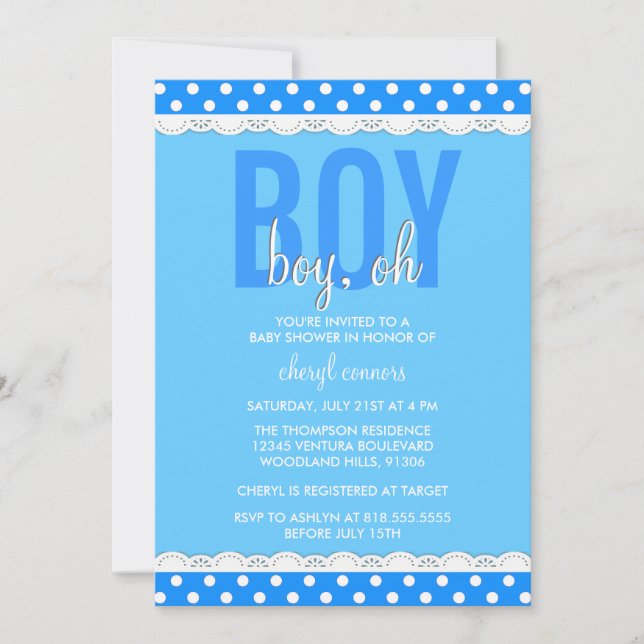 Invitación azul brillante de la ducha del bebé (Anverso)