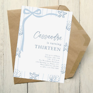 Invitación Azul Caparazón de Mar Adolescente Cumpleaños de Ve
