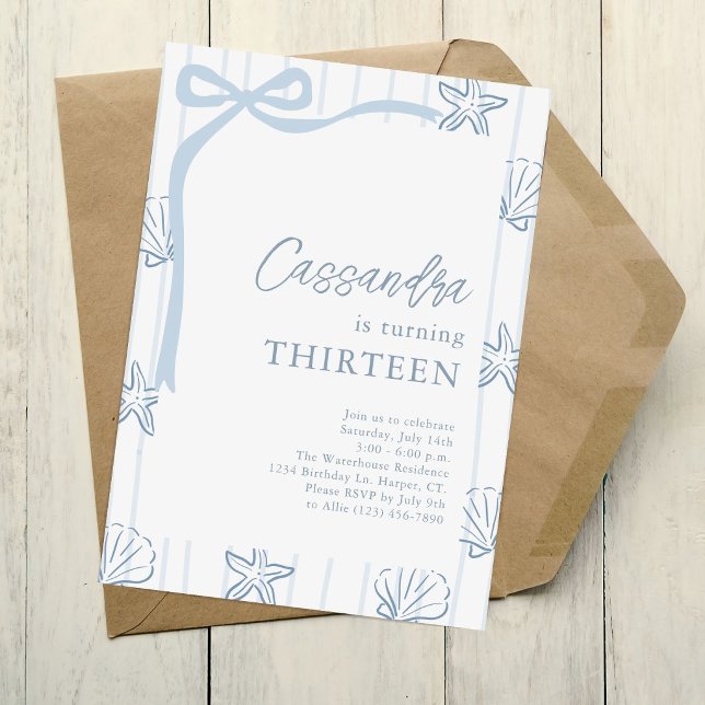 Invitación Azul Caparazón de Mar Adolescente Cumpleaños de Ve (Subido por el creador)