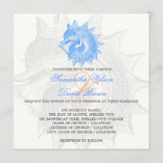 Invitación Azul caparazón molusco de bodas de playa
