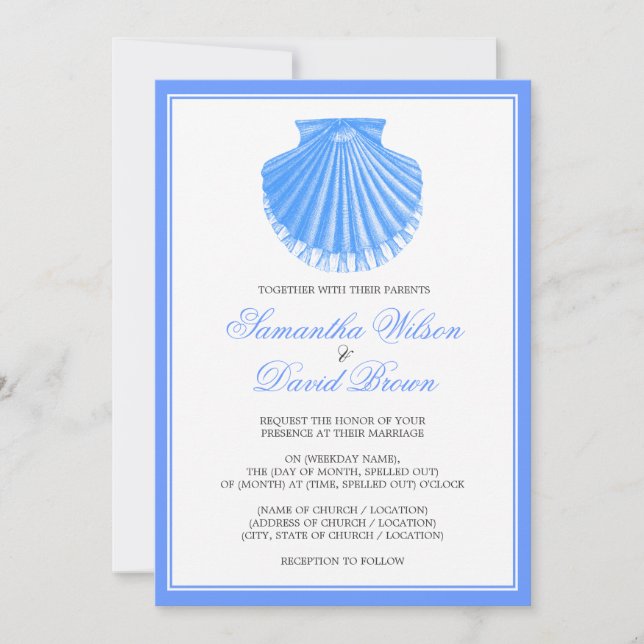 Invitación Azul casero de vieiras vintage (Anverso)