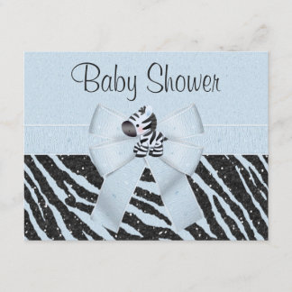 Invitación Azul cebra, Purpurina estampado y color negro Baby