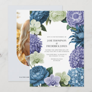 Invitación Azul Celeste, Índigo Helado y Guijarro de Plata