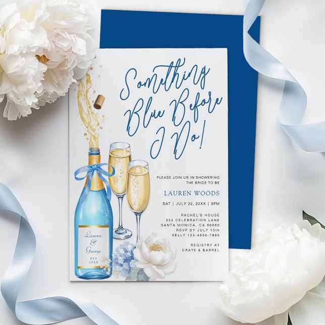 Invitación Azul Champagne Brin Shower Algo Azul (Something Blue Before I do - Bridal Shower Invite)