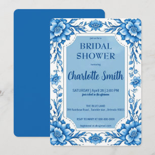 Invitación Azul Chinoiserie Chino Floral ducha de novia
