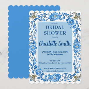 Invitación Azul Chinoiserie Chino Floral ducha de novia