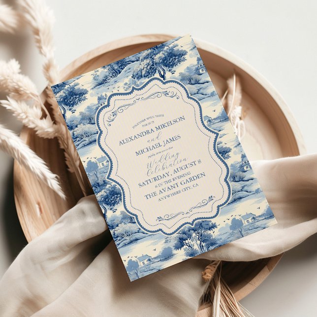 Invitación Azul Chinoiserie Porcelana Boda Peony Botánico (Subido por el creador)