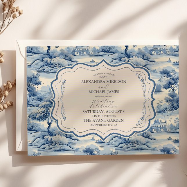 Invitación Azul Chinoiserie Porcelana Boda Peony Botánico (Subido por el creador)