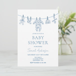 Invitación Azul Chinoiserie Toile ropa para bebé Baby Shower