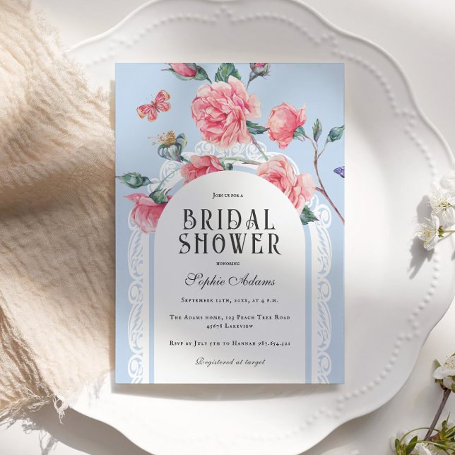 Invitación Azul Chinoiserie Victoria Floral Bridal Shower (Subido por el creador)