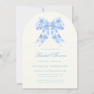 Invitación Azul Chinoiserie Vintage Floral Bridal Shower