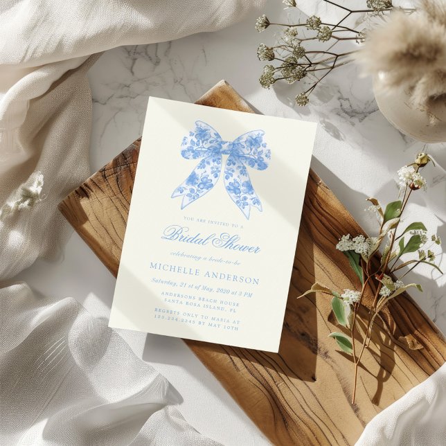 Invitación Azul Chinoiserie Vintage Floral Bridal Shower (Subido por el creador)