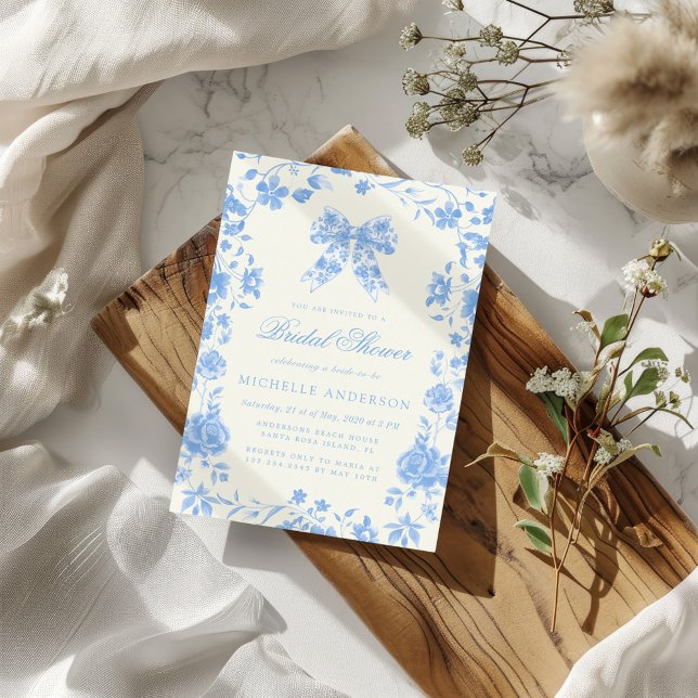 Invitación Azul Chinoiserie Vintage Floral Bridal Shower (Subido por el creador)