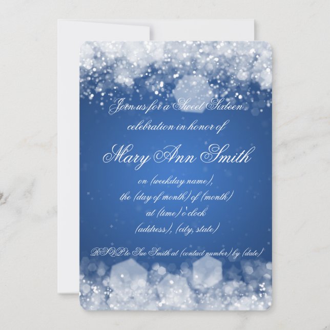 Invitación Azul chispeante de la noche 2 del fiesta del dulce (Anverso)