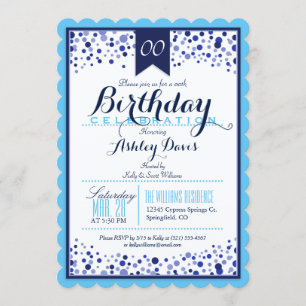 Invitación Azul cielo, blanco, fiesta de cumpleaños azul de l