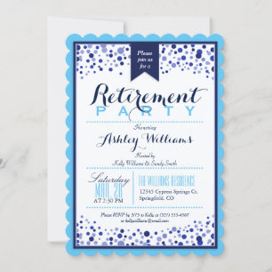 Invitación Azul cielo, blanco, Fiesta de Jubilación Azul de l