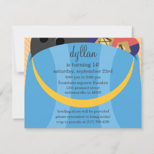 Invitación Azul Cielo En La Fiesta De Cumpleaños De La Bolera