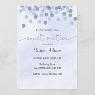 Invitación azul clara del cumpleaños del confeti