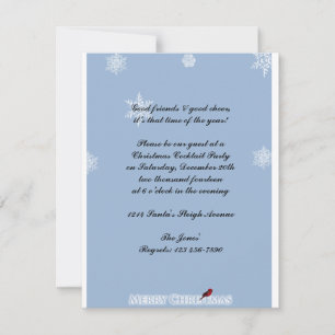 Invitación Azul claro con copos de nieve blancos y cardenal r