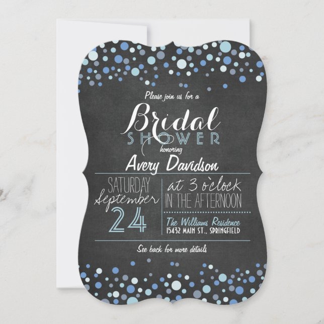 Invitación Azul claro, retro blanco Chalkboard ducha de novia (Anverso)