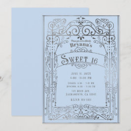 Invitación Azul Claro y Plateado Estilo Victoriano Vintage Du