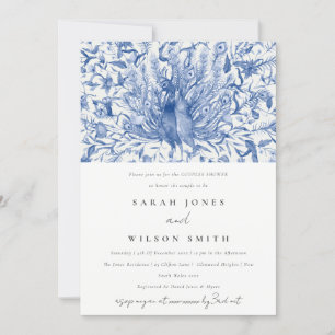 Invitación Azul Clásico Acuarela Ducha de Parejas Peacock